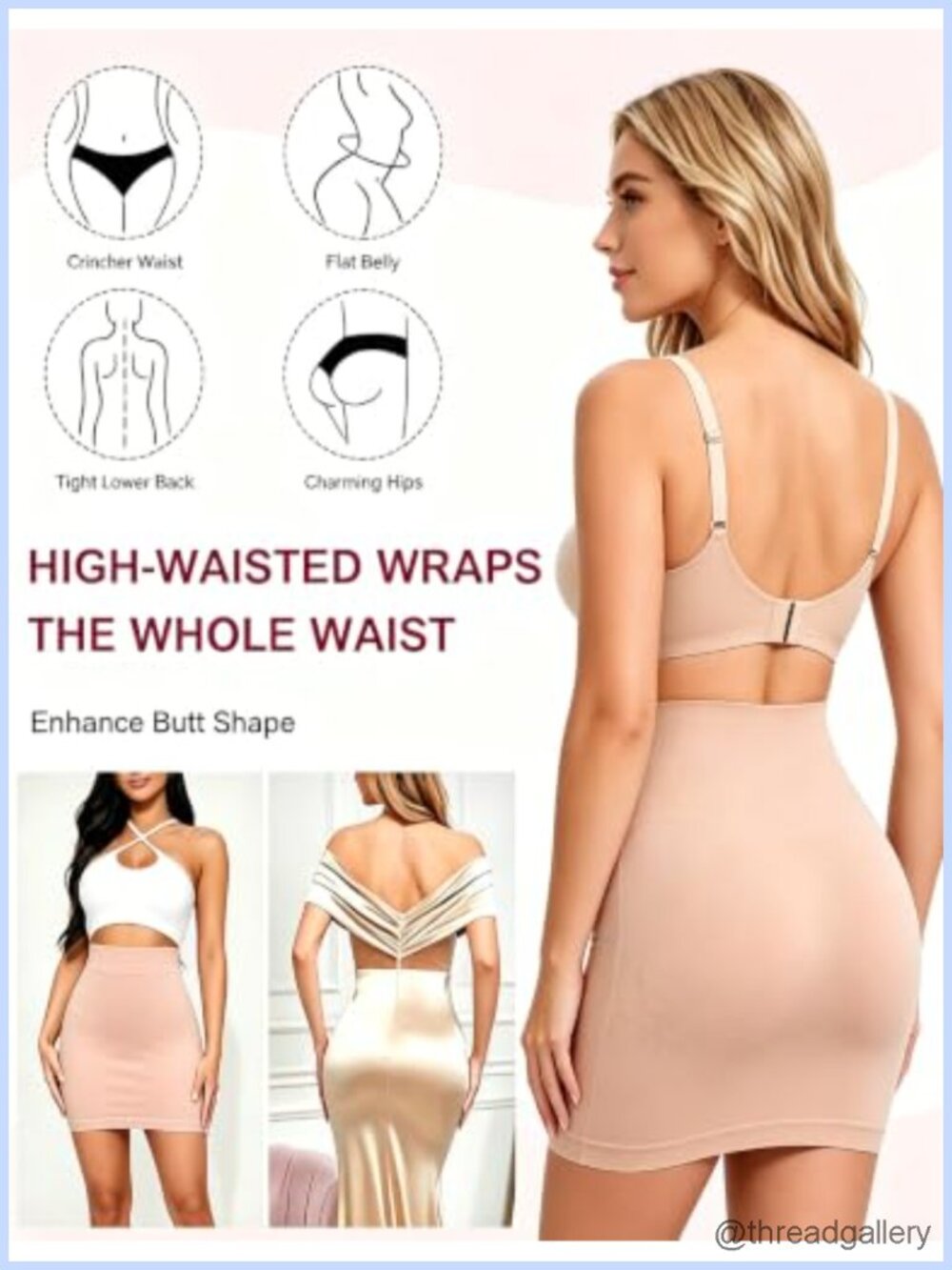 Half Slip Above Knee Nylon Spandex Shapewear Tummy Control Slip Skirt - Picture 2 of 6